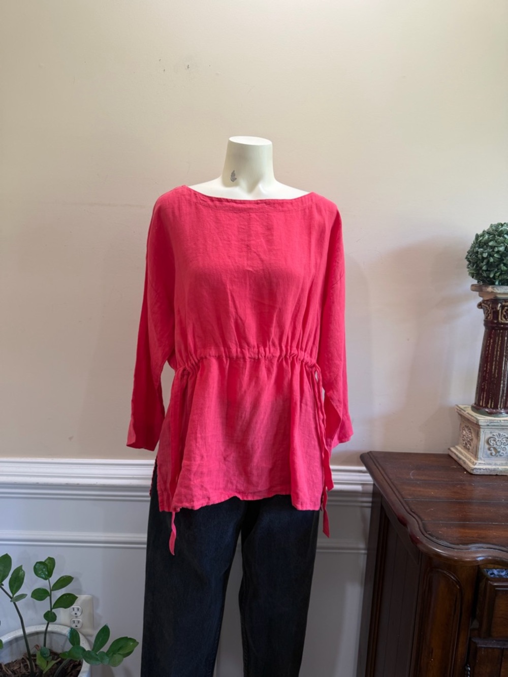 Eileen Fisher Organic Cotton/Linen Drawstring Waist Top - Picture 2 of 6